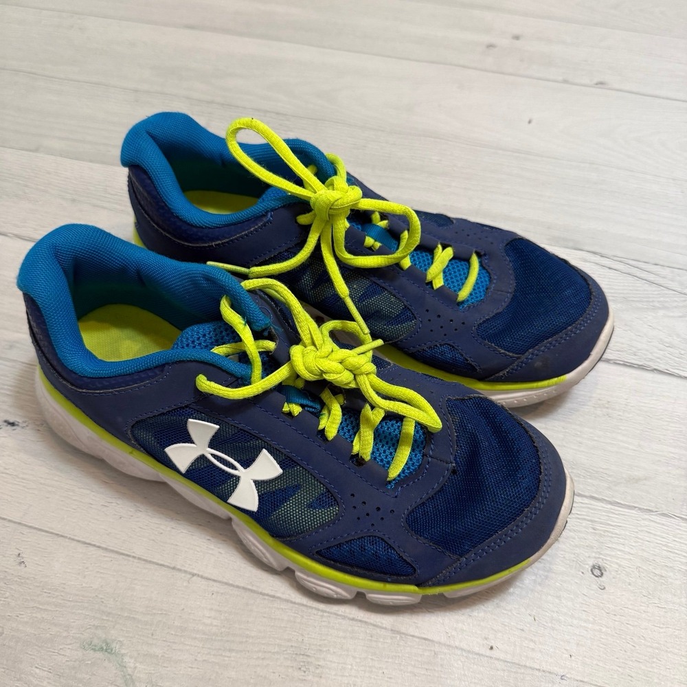 Under armour kids blue yellow athletic running shoes big kids size 5